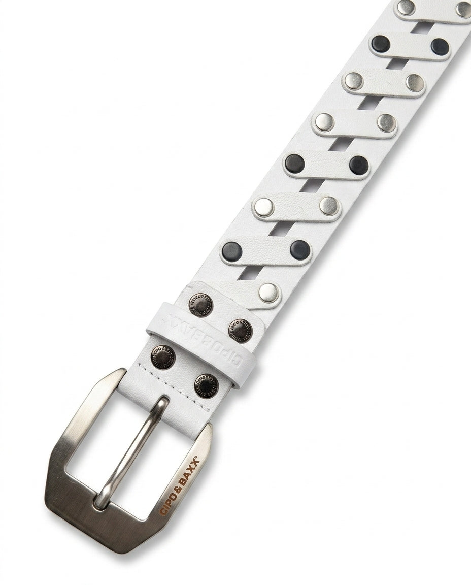 Cipo & Baxx Herren Leder Nietengürtel CG172 weiss