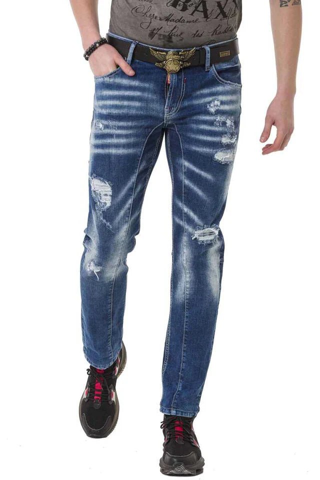 Cipo & Baxx SQUAD Men's Denim Clubwear Jeans CD571 - Stonewashed Black, Low Rise, Regular Fit