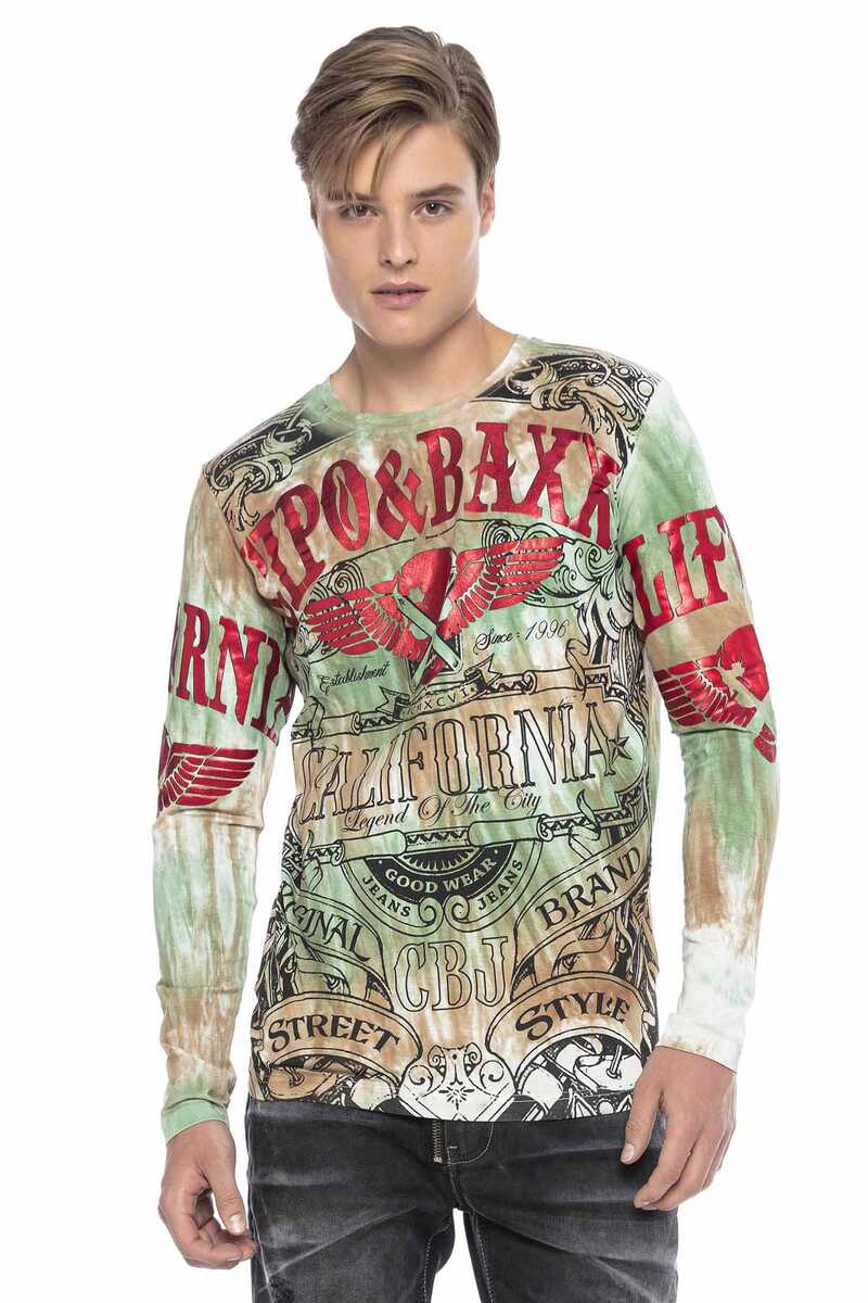 Cipo & Baxx Felpa Uomo Maniche Lunghe Con Stampa Teschio E Ali, Modello CL471, Collo Rotondo, Vestibilità Normale, Lavaggio A Secco - 6