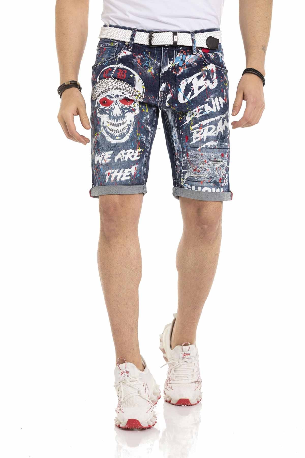 Cipo & Baxx SKULL Herren Kurze Jeans Denim CK255