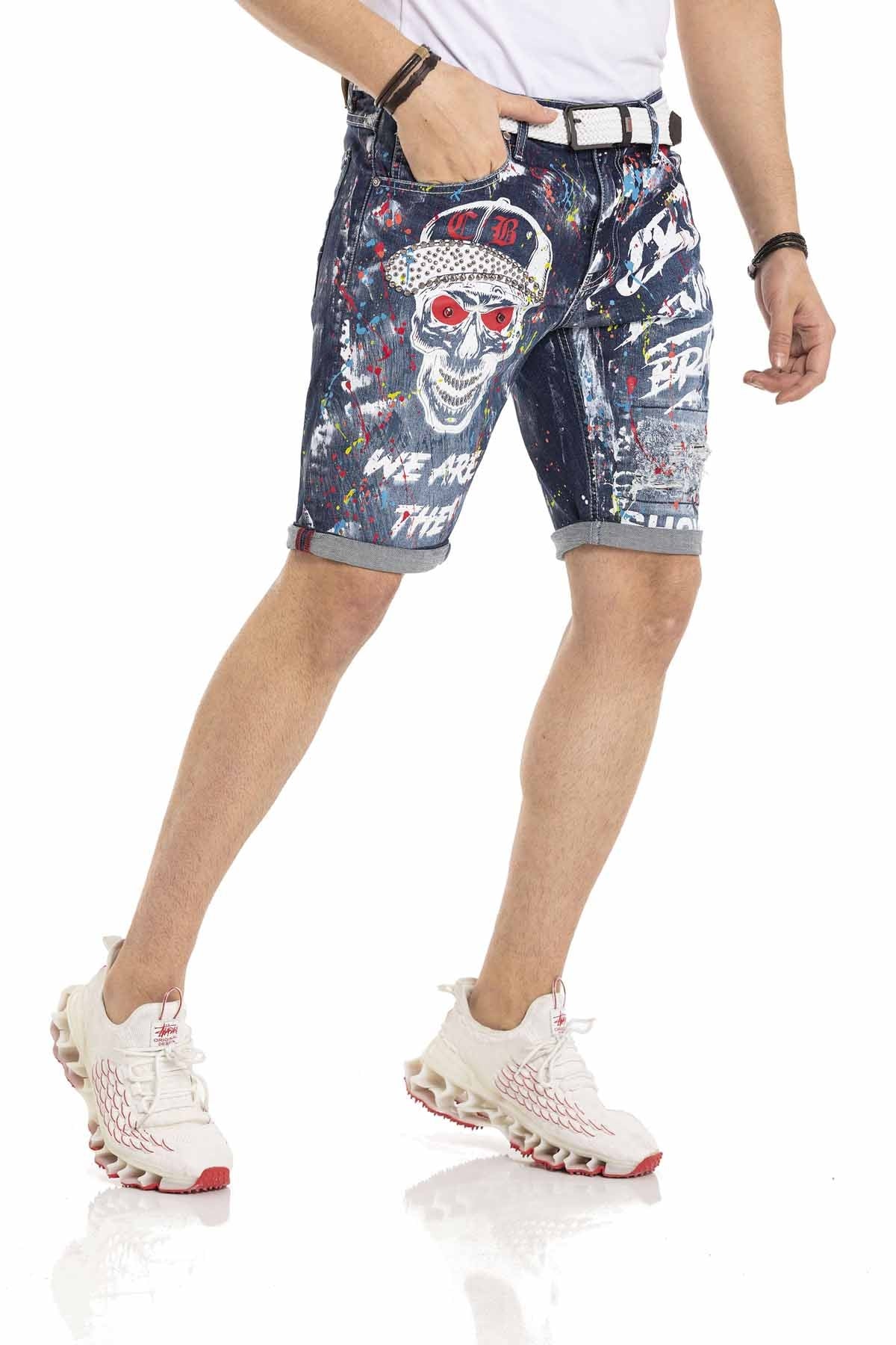 Cipo & Baxx SKULL Herren Kurze Jeans Denim CK255