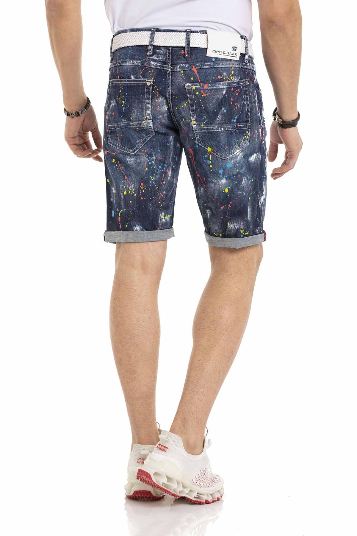 Cipo & Baxx SKULL Herren Kurze Jeans Denim CK255