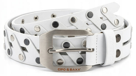Cipo & Baxx Herren Leder Nietengürtel CG172 weiss