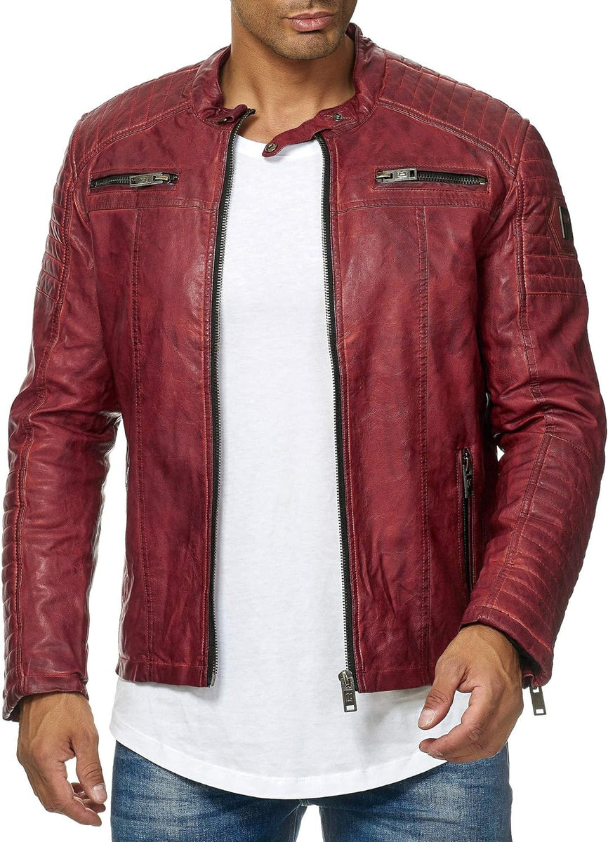 RedBridge Herren Kunstlederjacke – Biker-Look, Slimfit, Leichtgefüttert, Mit Reißverschluss