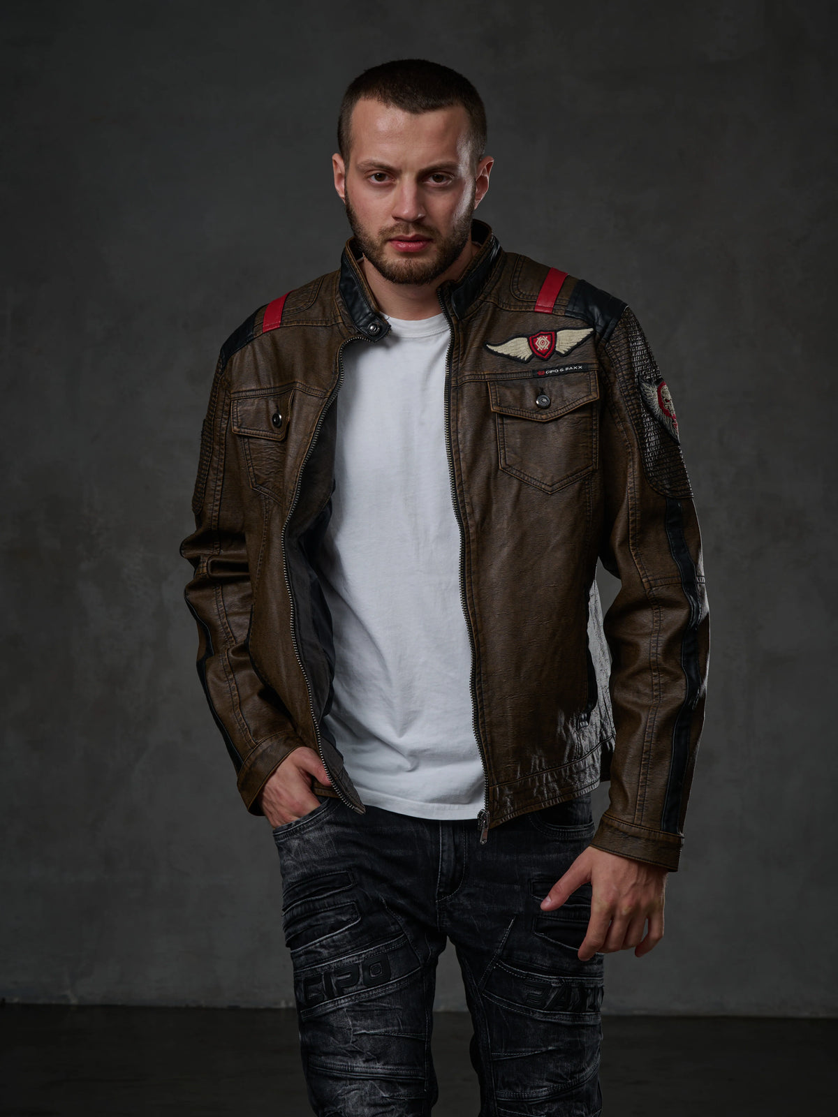 Cipo & Baxx Men's Biker Leather Jacket TROPI CJ304