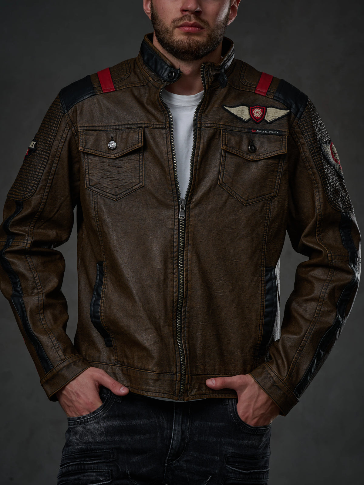 Cipo & Baxx Men's Biker Leather Jacket TROPI CJ304