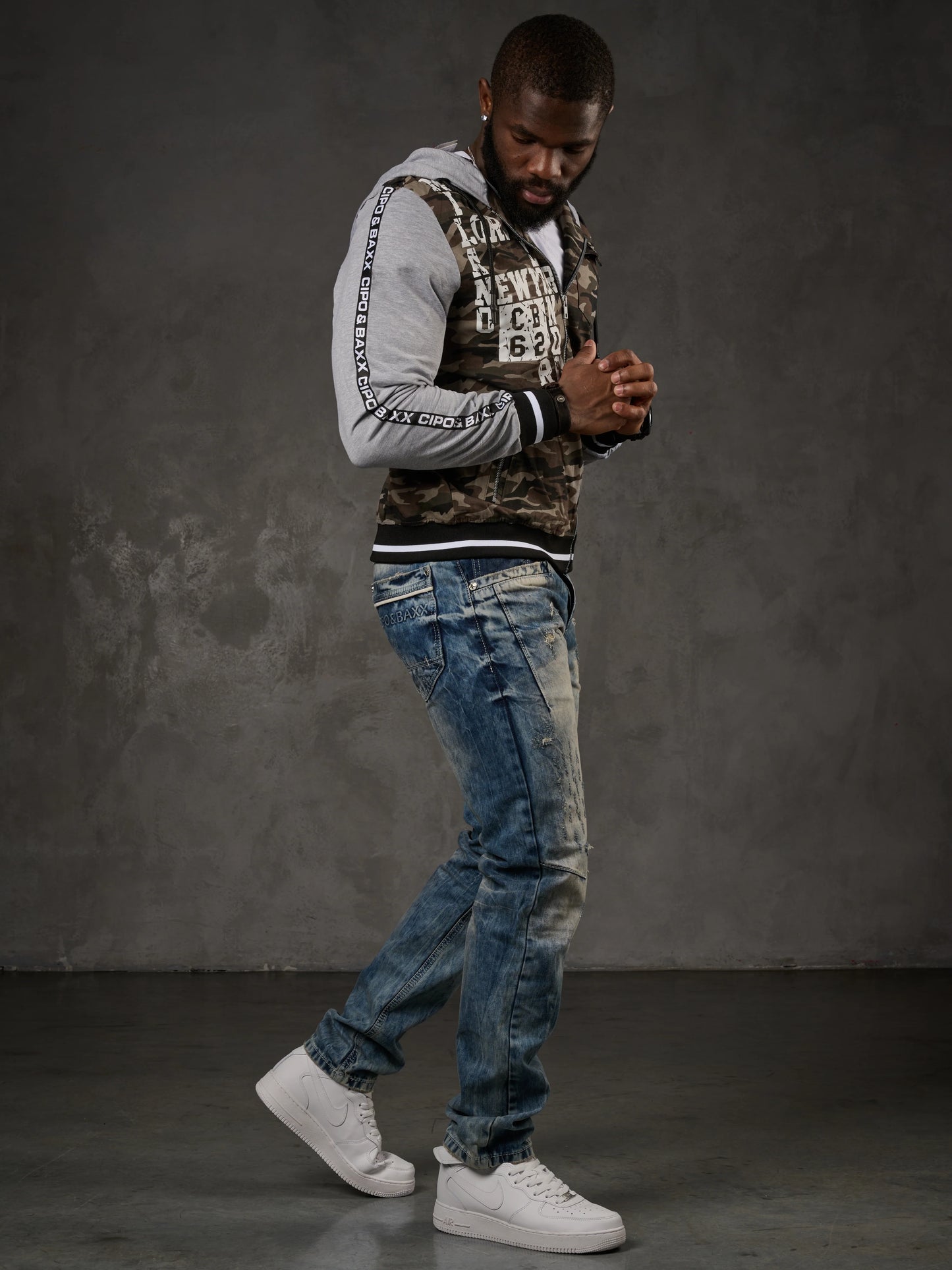 Cipo & Baxx DIPRO Herren Jacke Weste Denim Hoodie CJ215