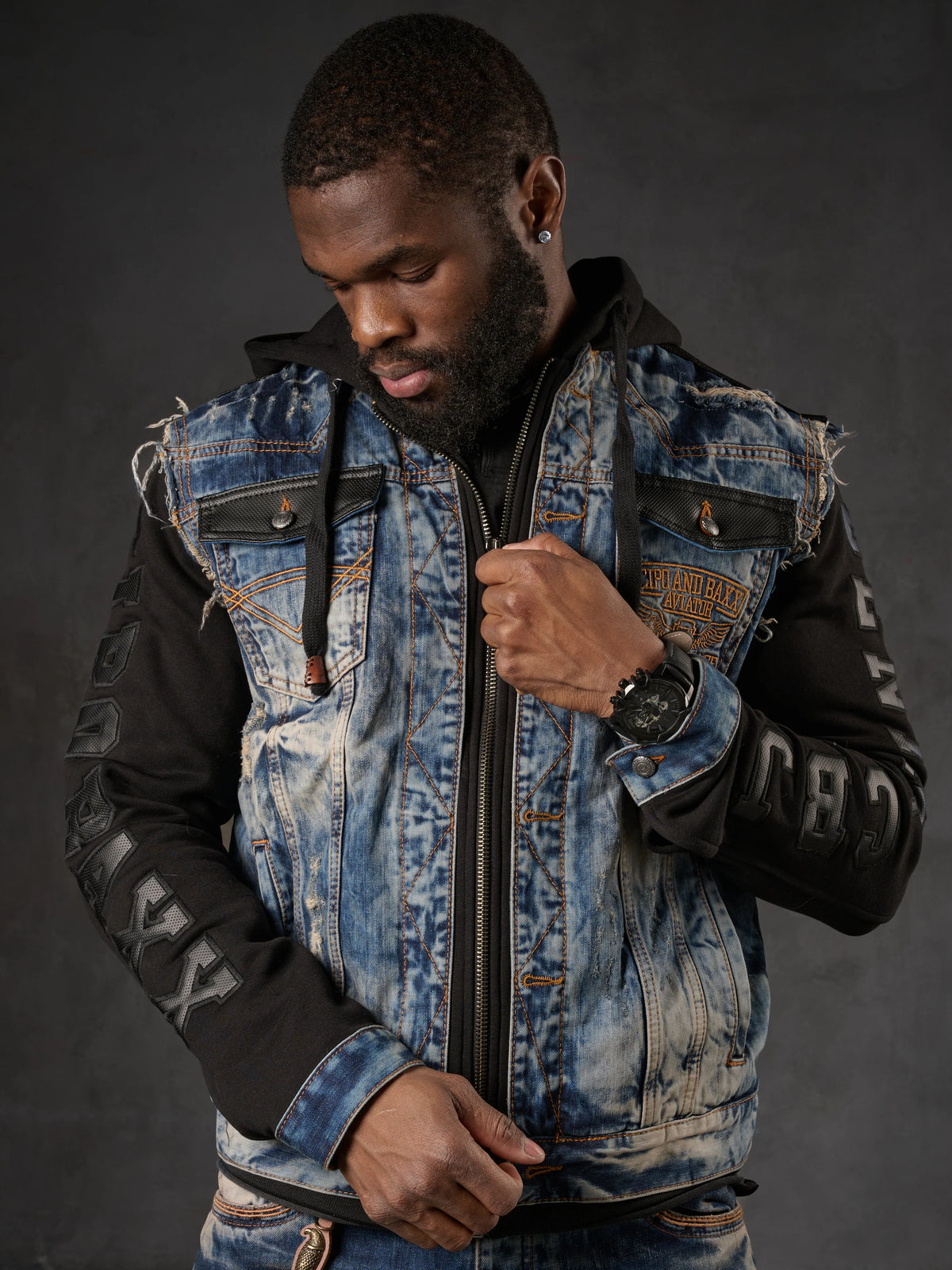 Cipo & Baxx HARTFORD Herren Jeans Jacke Weste Denim Hoodie CJ309 - Persvision