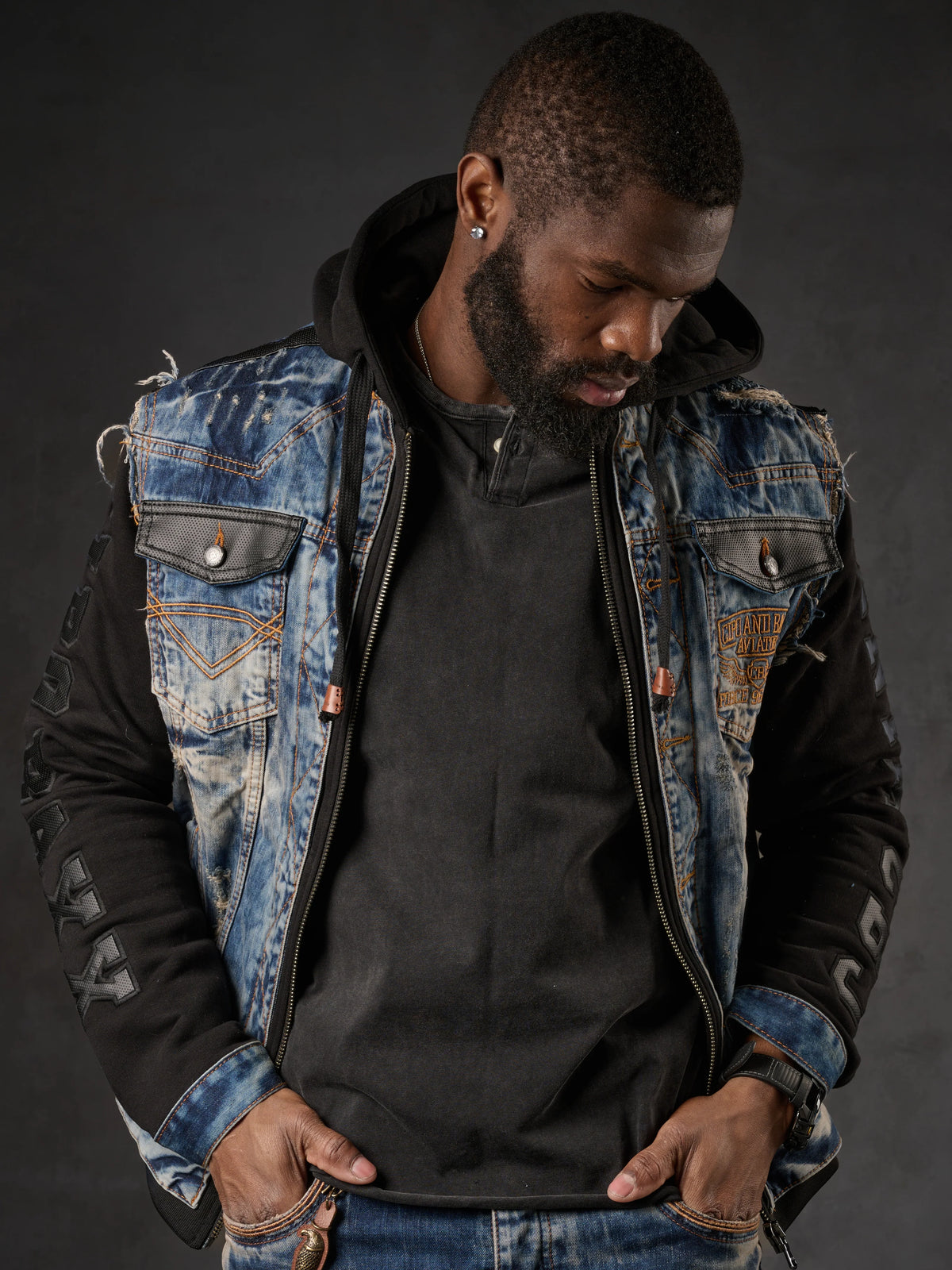 Cipo & Baxx HARTFORD Herren Jeans Jacke Weste Denim Hoodie CJ309 - Persvision