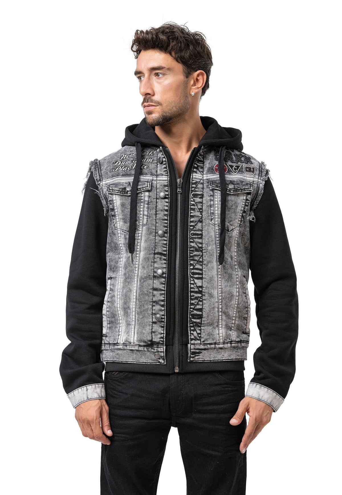 Cipo & Baxx Herren Jeansjacke DIVISION grey Weste Denim Hoodie CJ287