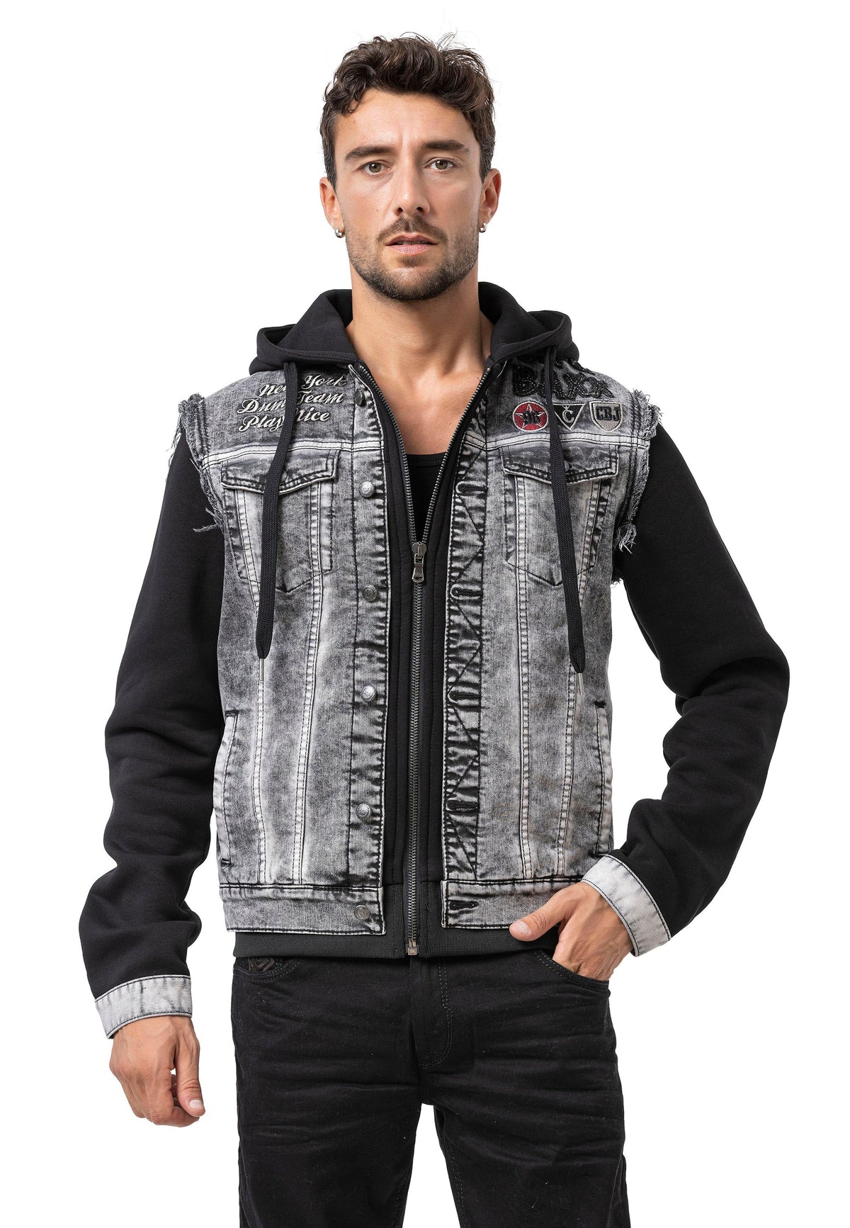 Cipo & Baxx Herren Jeansjacke DIVISION grey Weste Denim Hoodie CJ287
