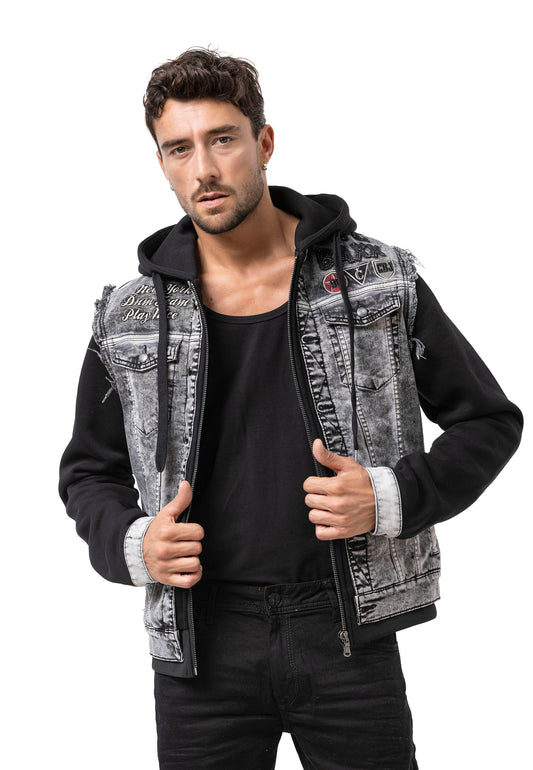 Cipo & Baxx Herren Jeansjacke DIVISION grey Weste Denim Hoodie CJ287