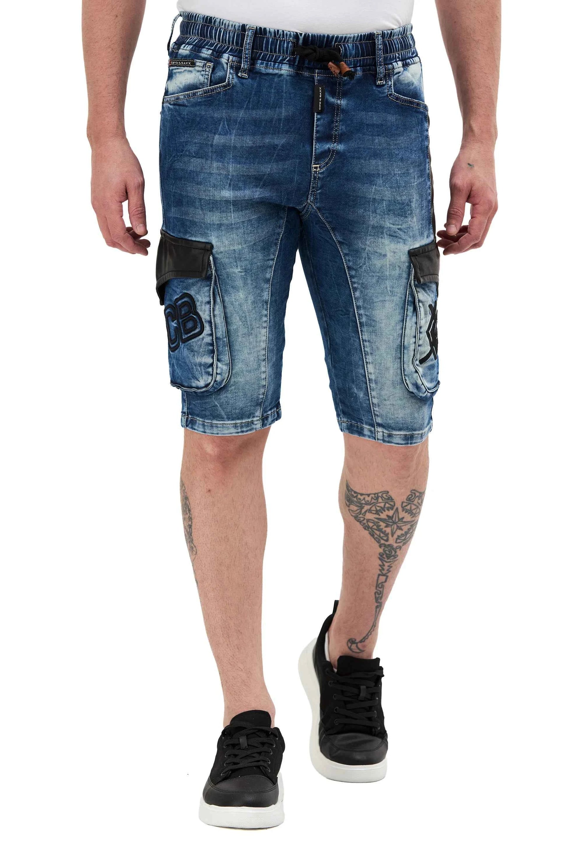 Cipo & Baxx ESA Herren Kurze Jeans Denim Blau CK311