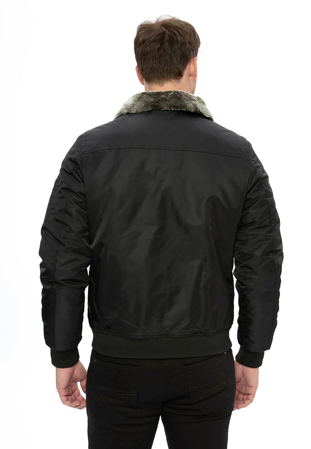 Cipo & Baxx WULF Herren Bomberjacke Fell Kapuze black CM232