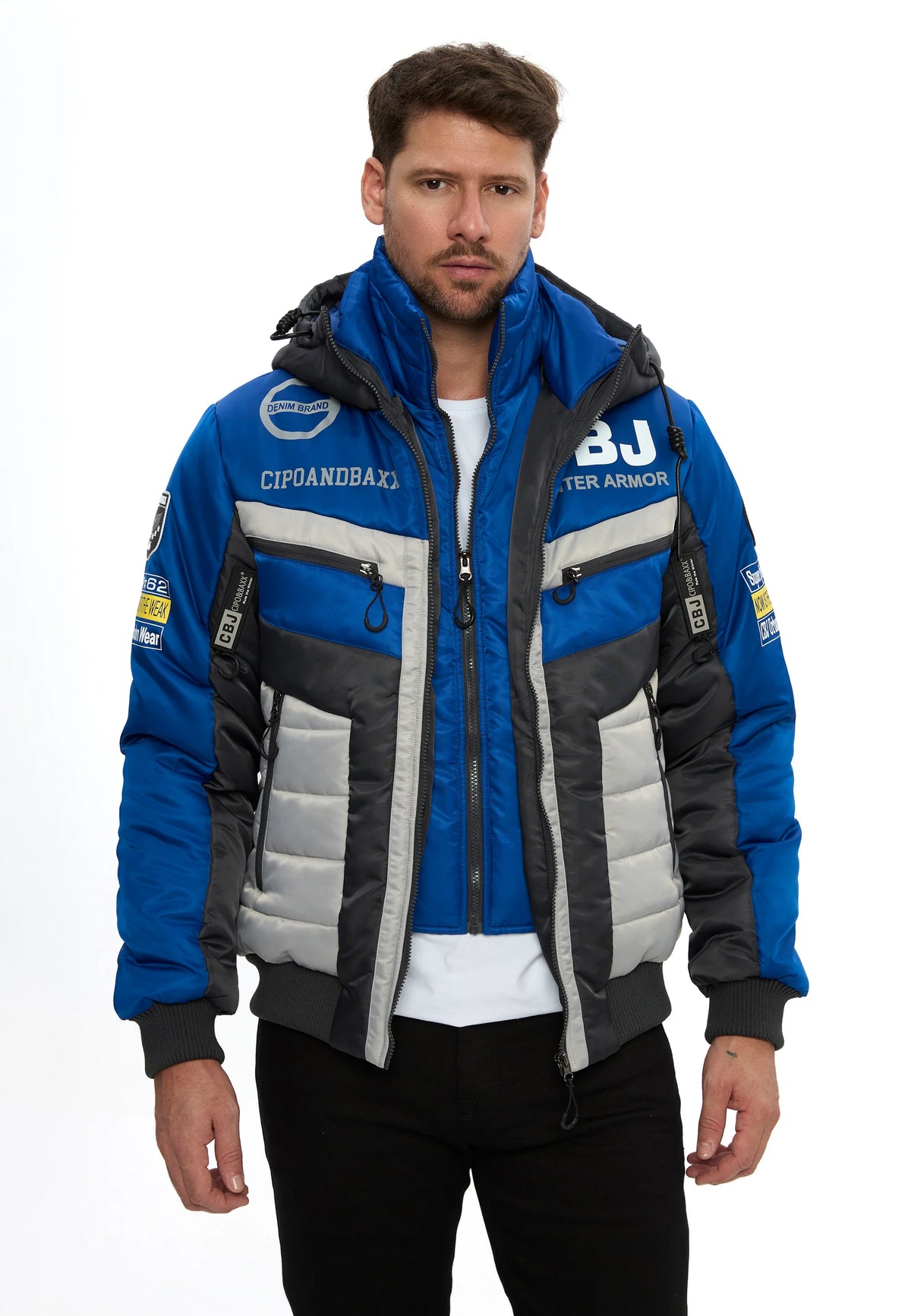 Cipo & Baxx AVIVUS Herren Bomberjacke Kapuze blau CM234