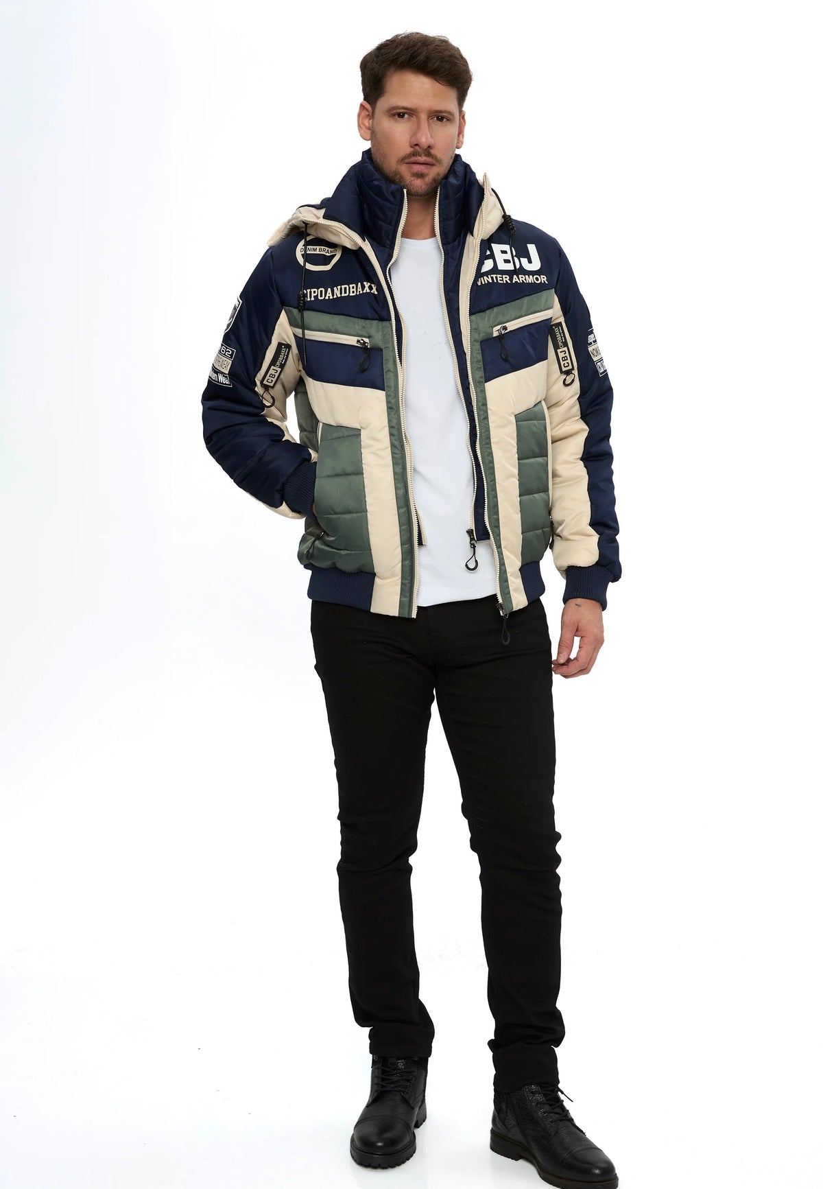 Cipo & Baxx AVIVUS Herren Bomberjacke Kapuze khaki CM234