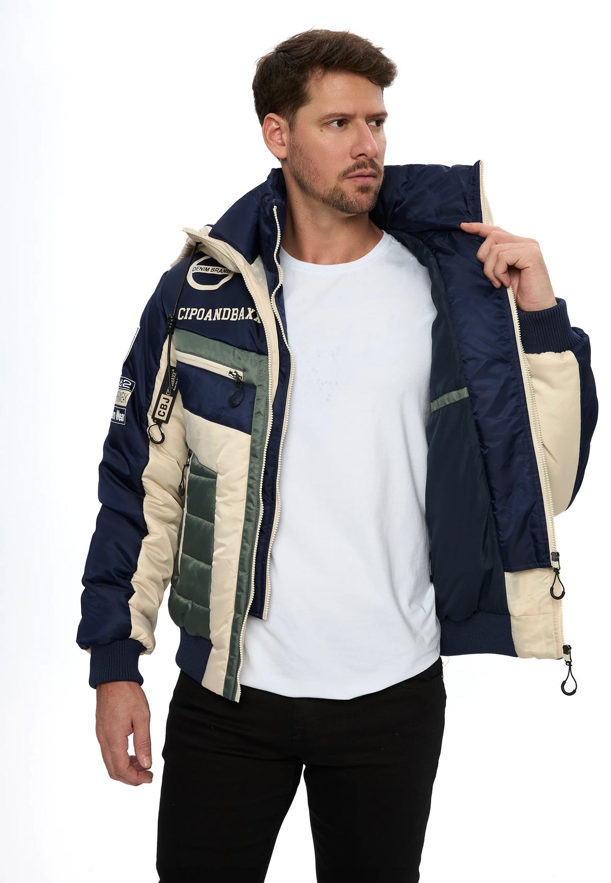 Cipo & Baxx AVIVUS Herren Bomberjacke Kapuze khaki CM234
