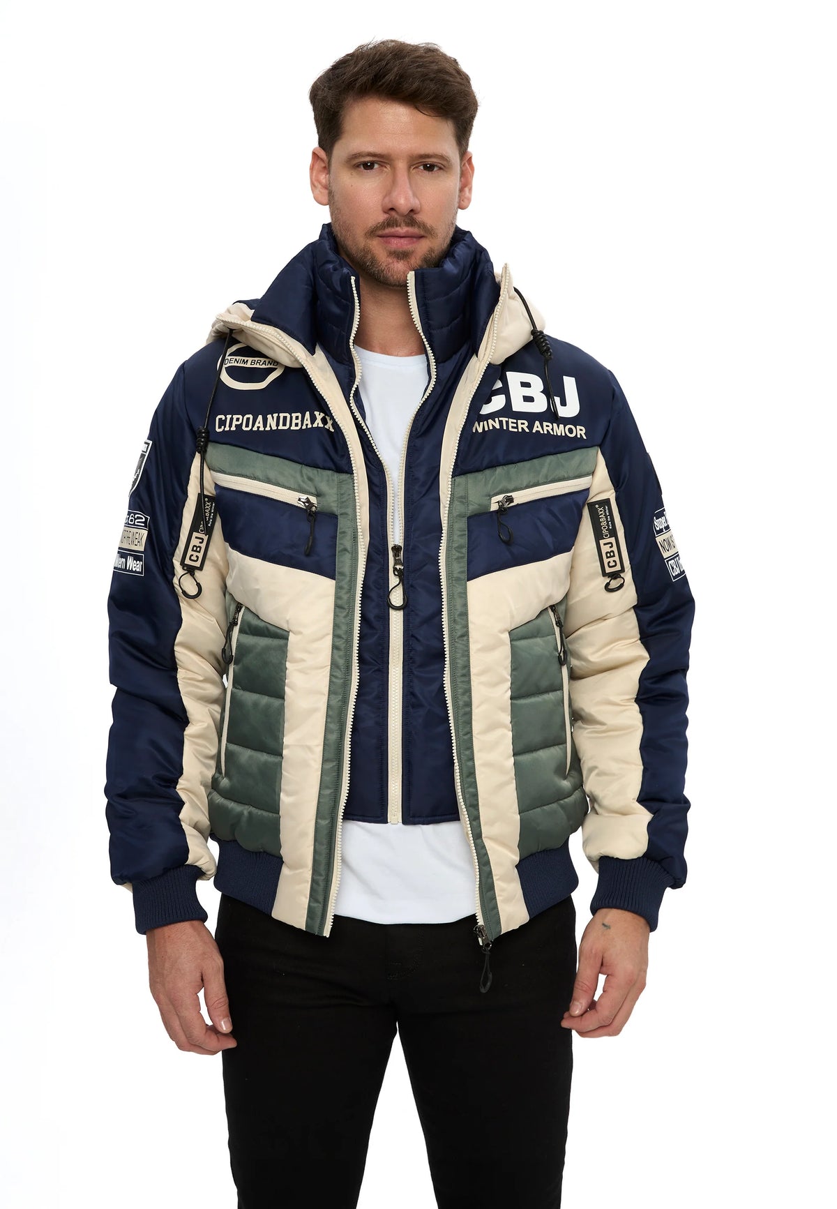 Cipo & Baxx AVIVUS Herren Bomberjacke Kapuze khaki CM234