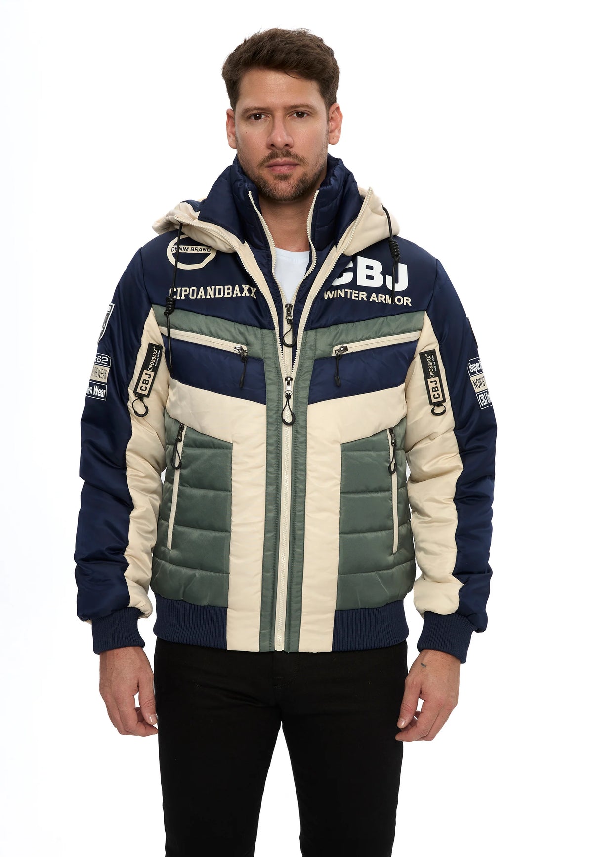 Cipo & Baxx AVIVUS Herren Bomberjacke Kapuze khaki CM234