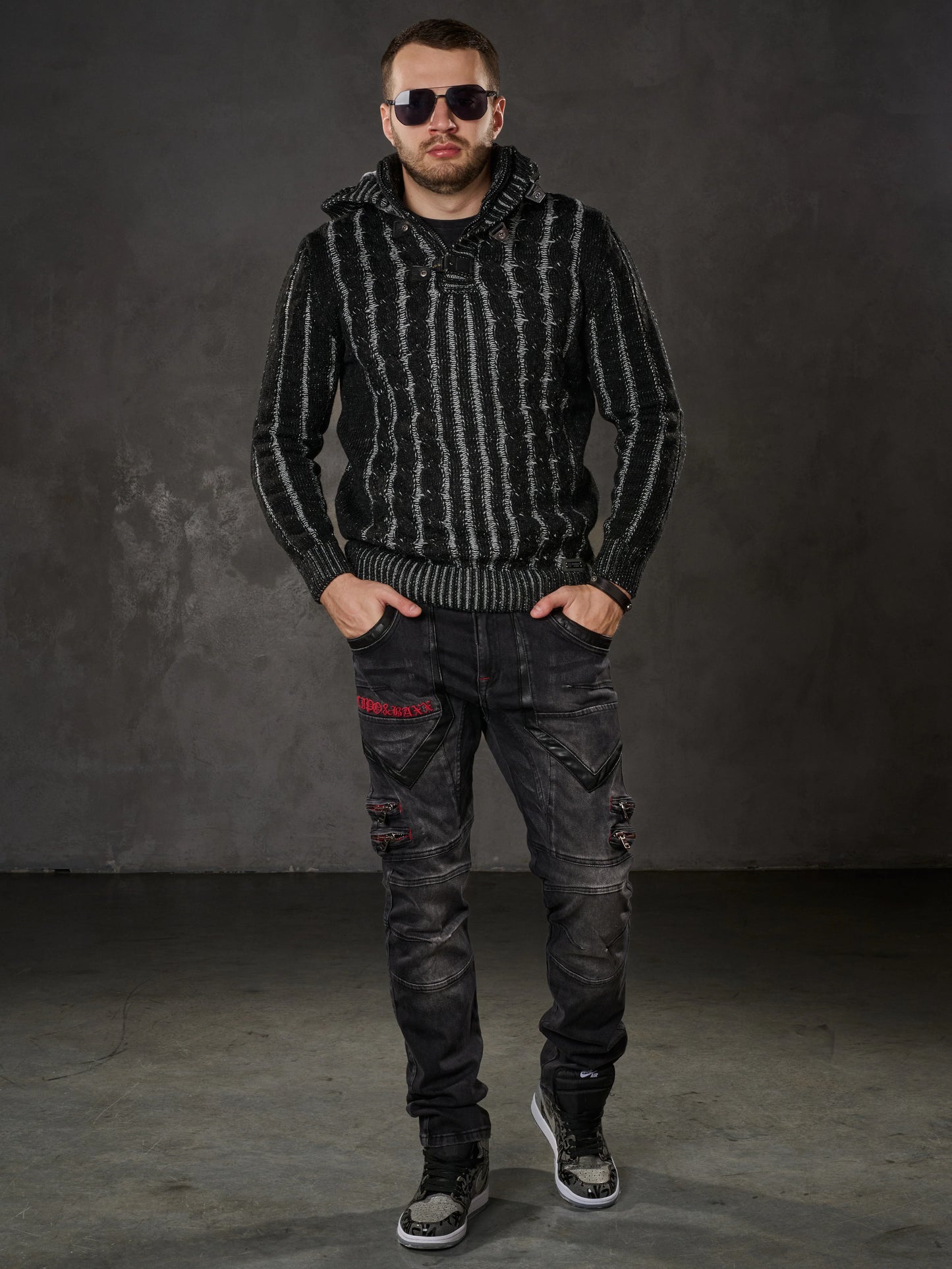 Cipo & Baxx SIRUS Herren Strickpullover Black CP214