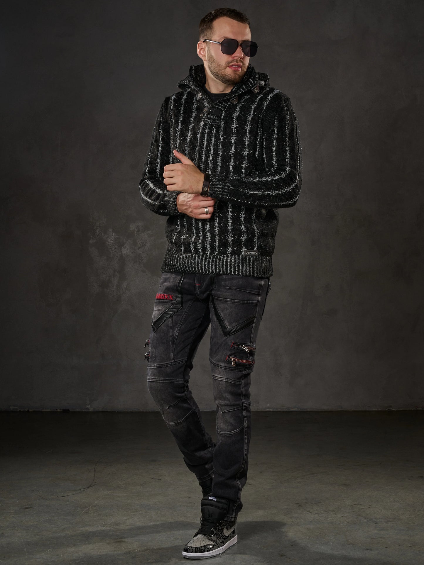 Cipo & Baxx SIRUS Herren Strickpullover Black CP214