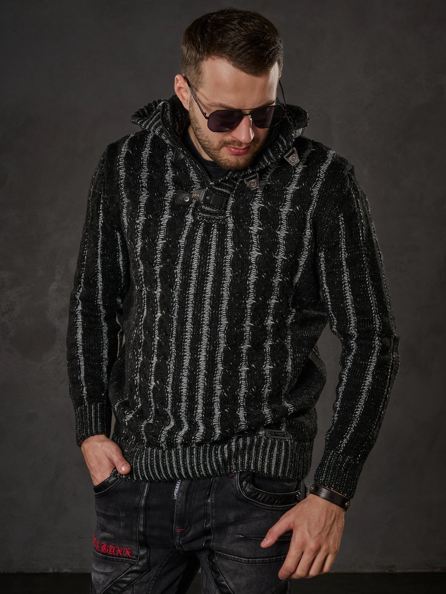 Cipo & Baxx SIRUS Herren Strickpullover Black CP214