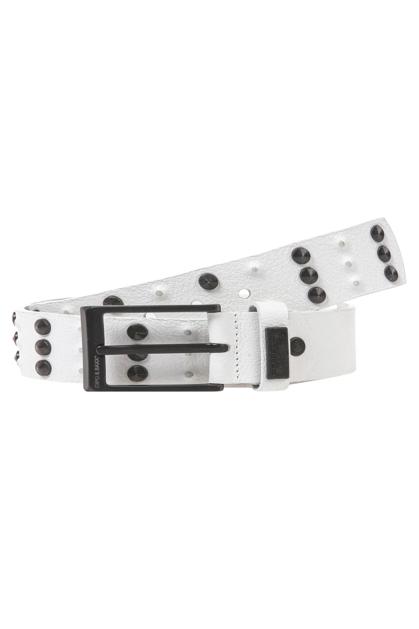 Cipo & Baxx Herren Leder Gürtel Nieten CG122 weiss