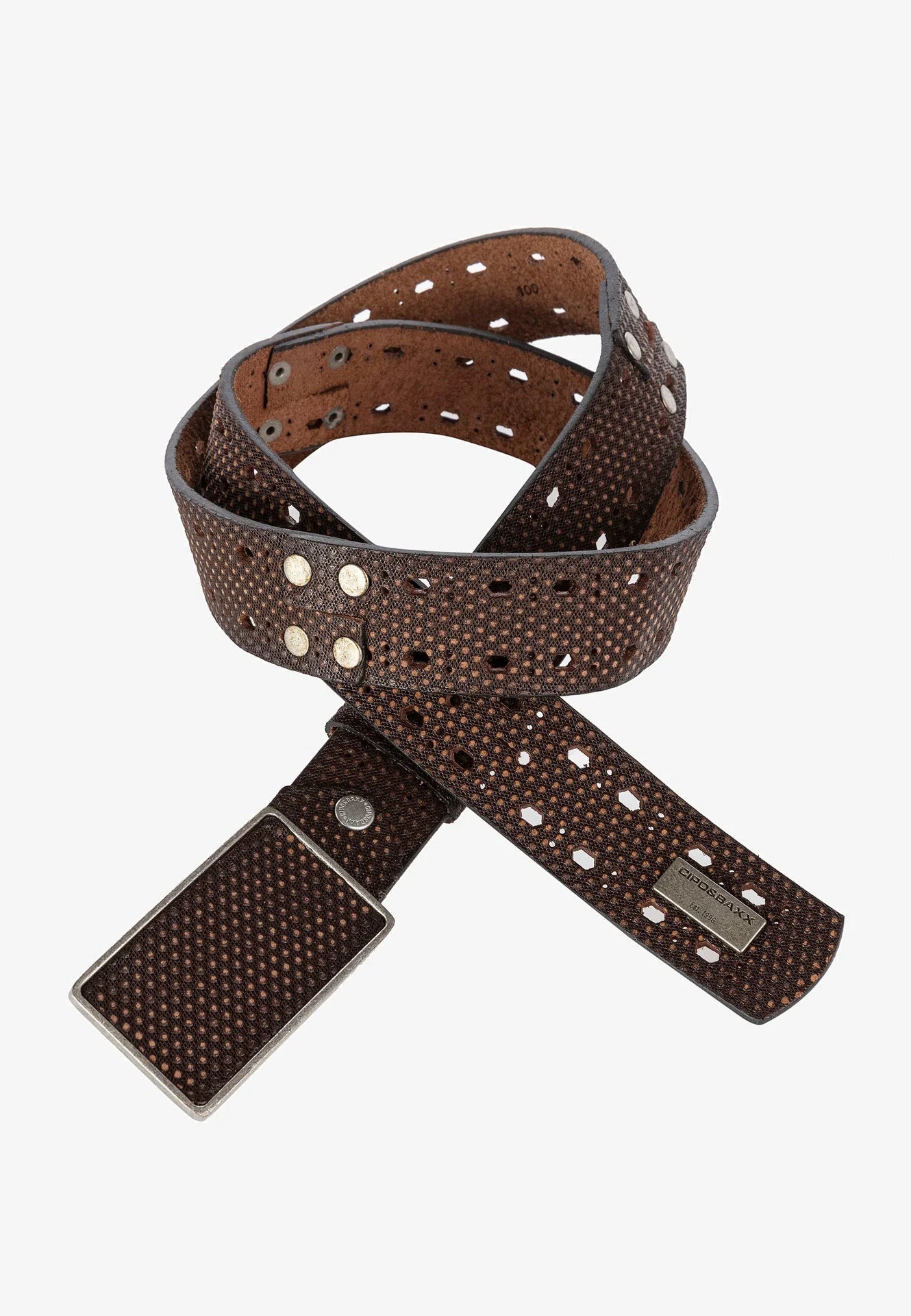 Cipo & Baxx Herren Leder Nietengürtel CG174 braun