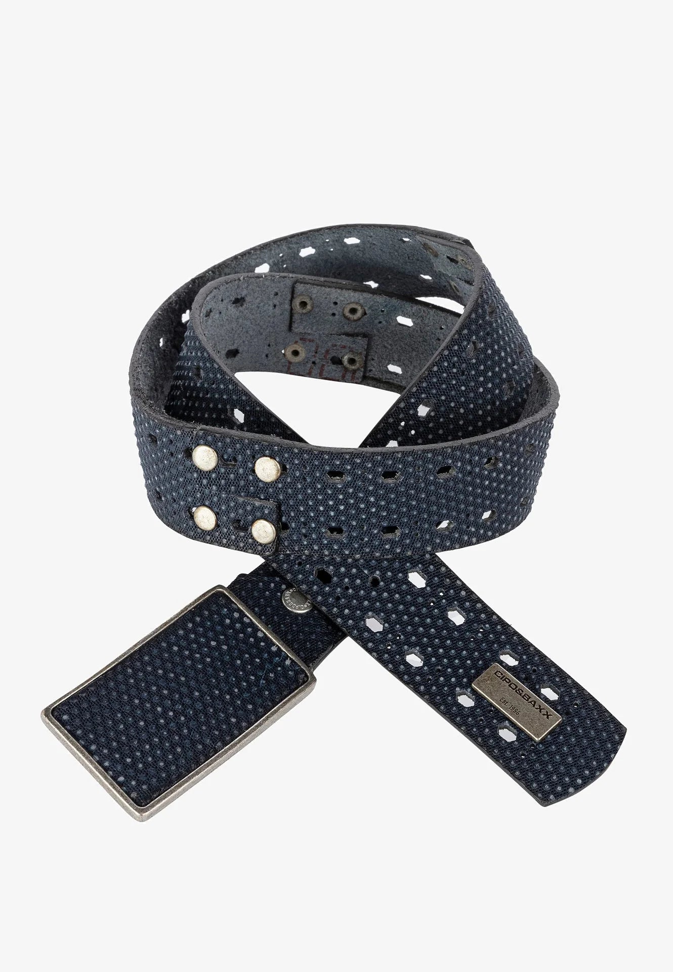 Cipo & Baxx Herren Leder Nietengürtel CG174 Marineblau