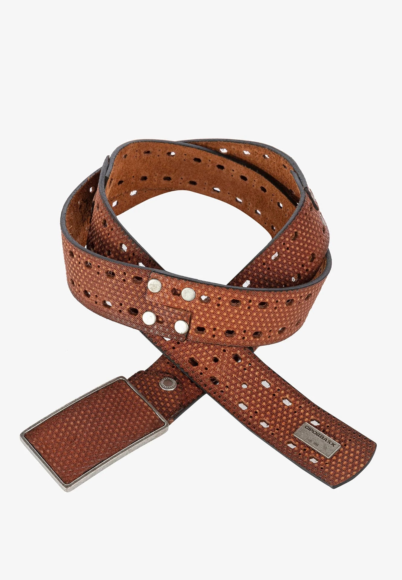 Cipo & Baxx Herren Leder Nietengürtel CG174 Tabakbraun