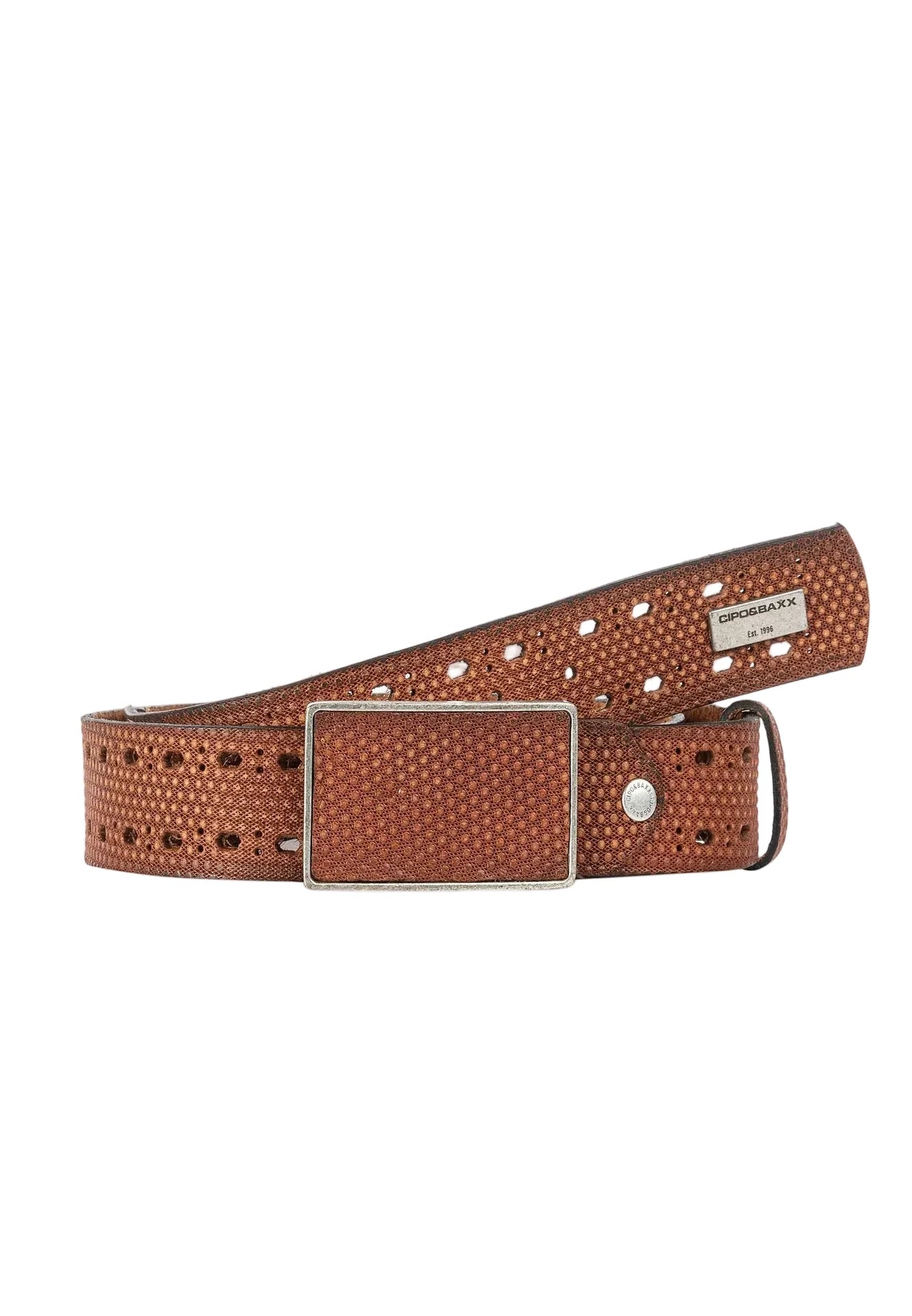 Cipo & Baxx Herren Leder Nietengürtel CG174 Tabakbraun