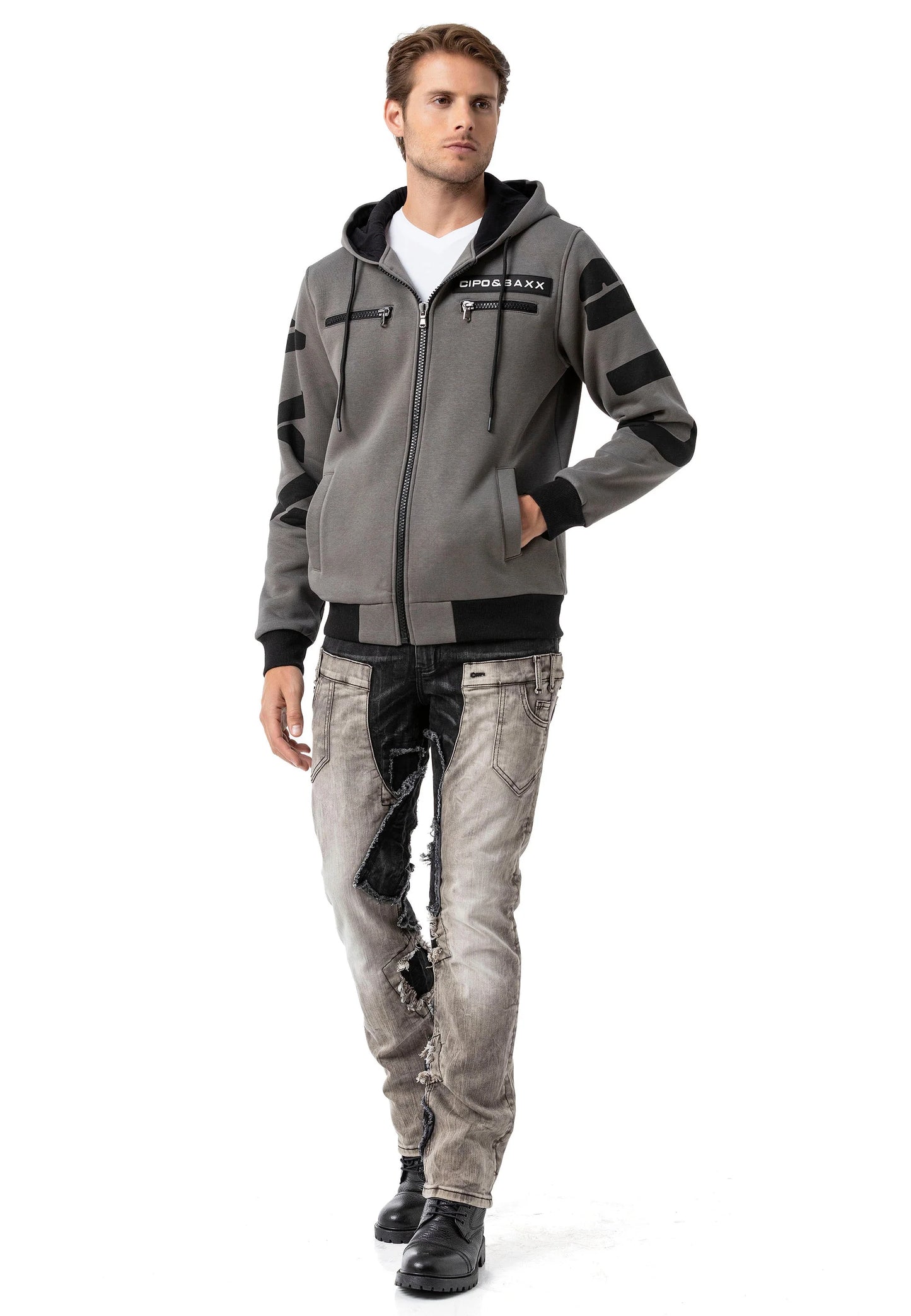 Cipo & Baxx FIRO Herren Kapuzen Hoodi grey Sweatshirt CL577