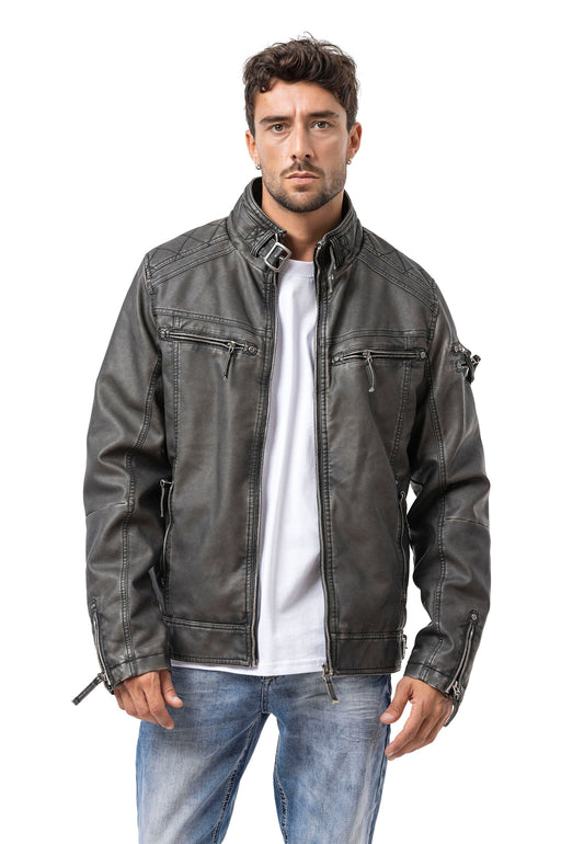 Cipo & Baxx ONYX Herren Biker Leder Jacke grau CM223