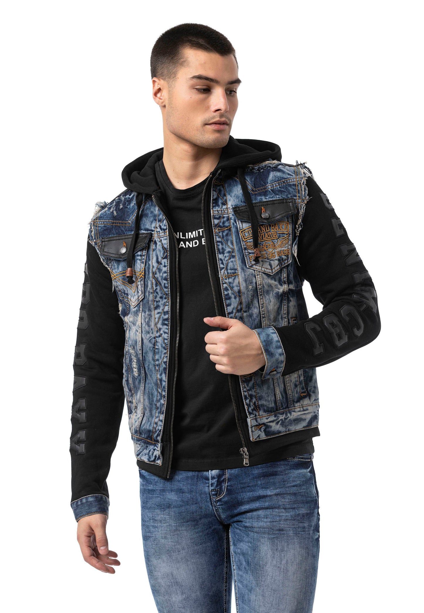 Cipo & Baxx HARTFORD Herren Jeans Jacke Weste Denim Hoodie CJ309