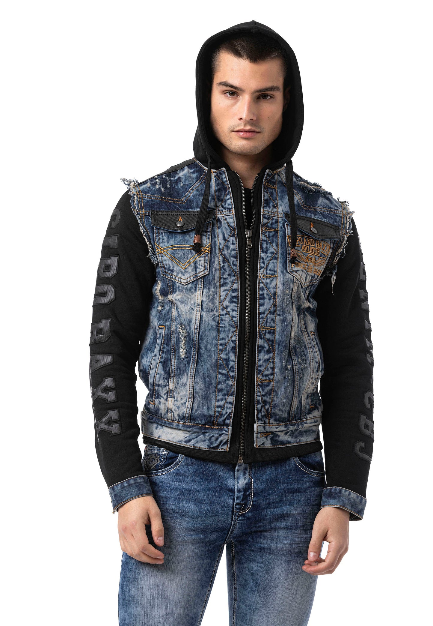 Cipo & Baxx HARTFORD Herren Jeans Jacke Weste Denim Hoodie CJ309