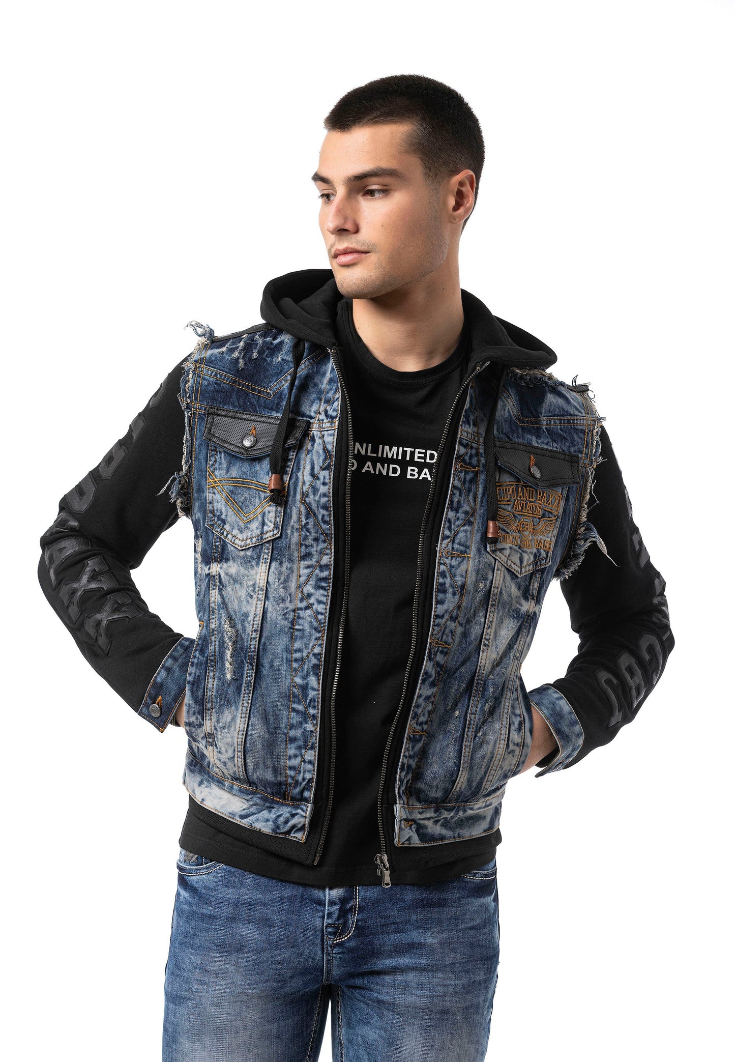 Cipo & Baxx HARTFORD Herren Jeans Jacke Weste Denim Hoodie CJ309