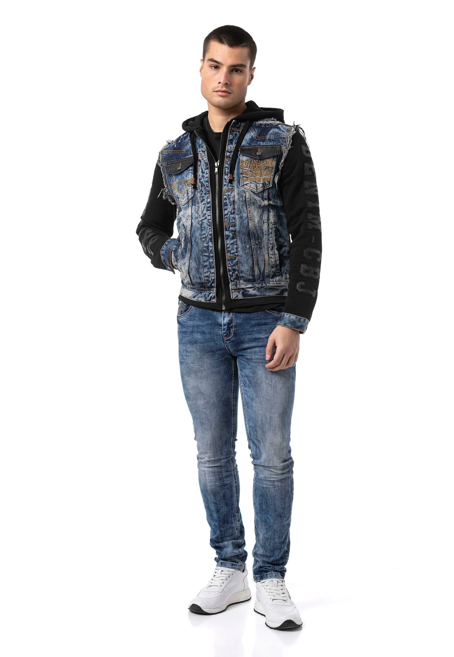 Cipo & Baxx HARTFORD Herren Jeans Jacke Weste Denim Hoodie CJ309