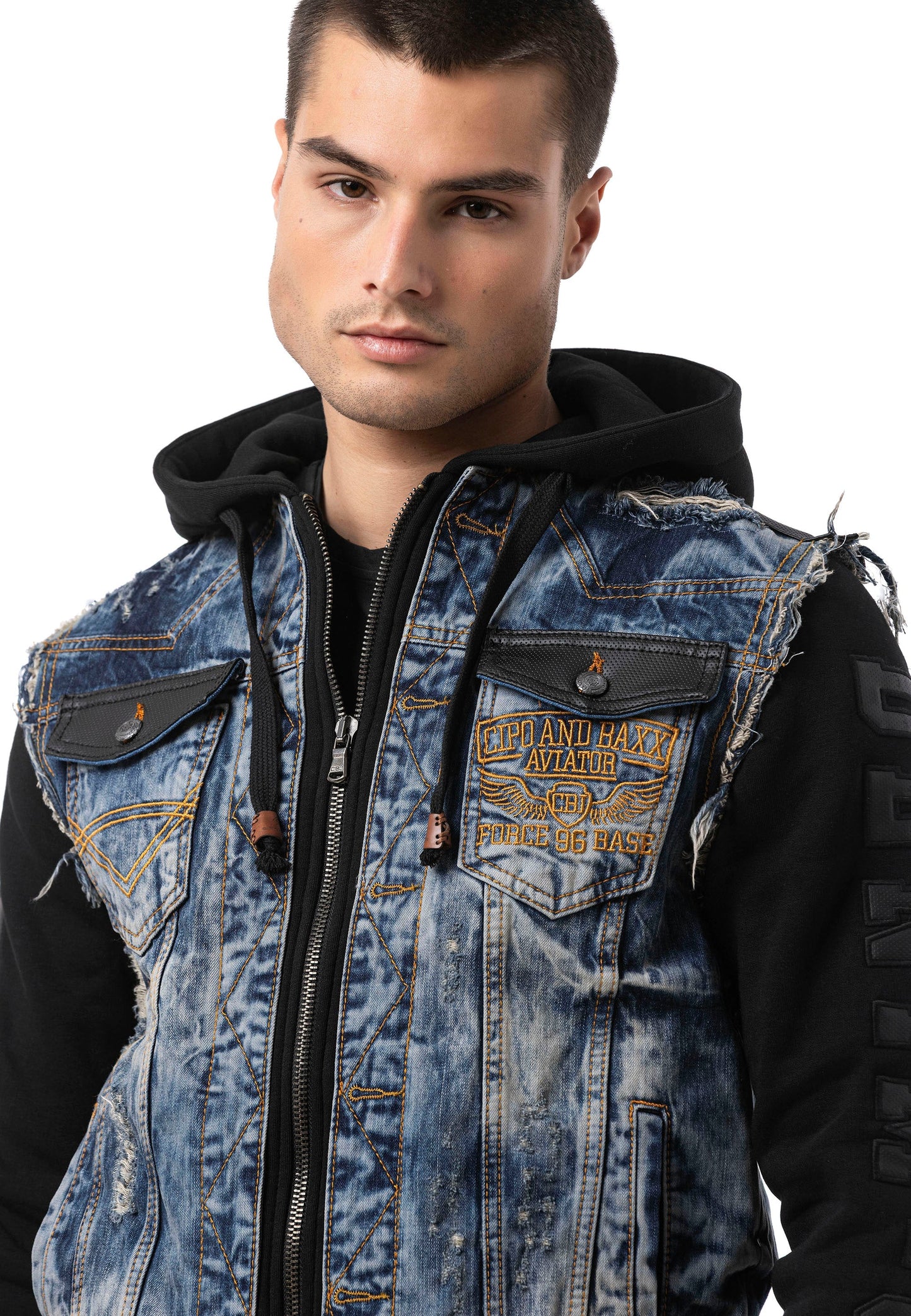 Cipo & Baxx HARTFORD Herren Jeans Jacke Weste Denim Hoodie CJ309