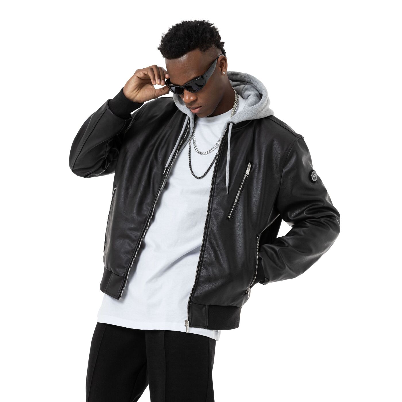 Kapuze Herren Bikerjacke Kunstleder Red Bridge Lederjacke Schwarz