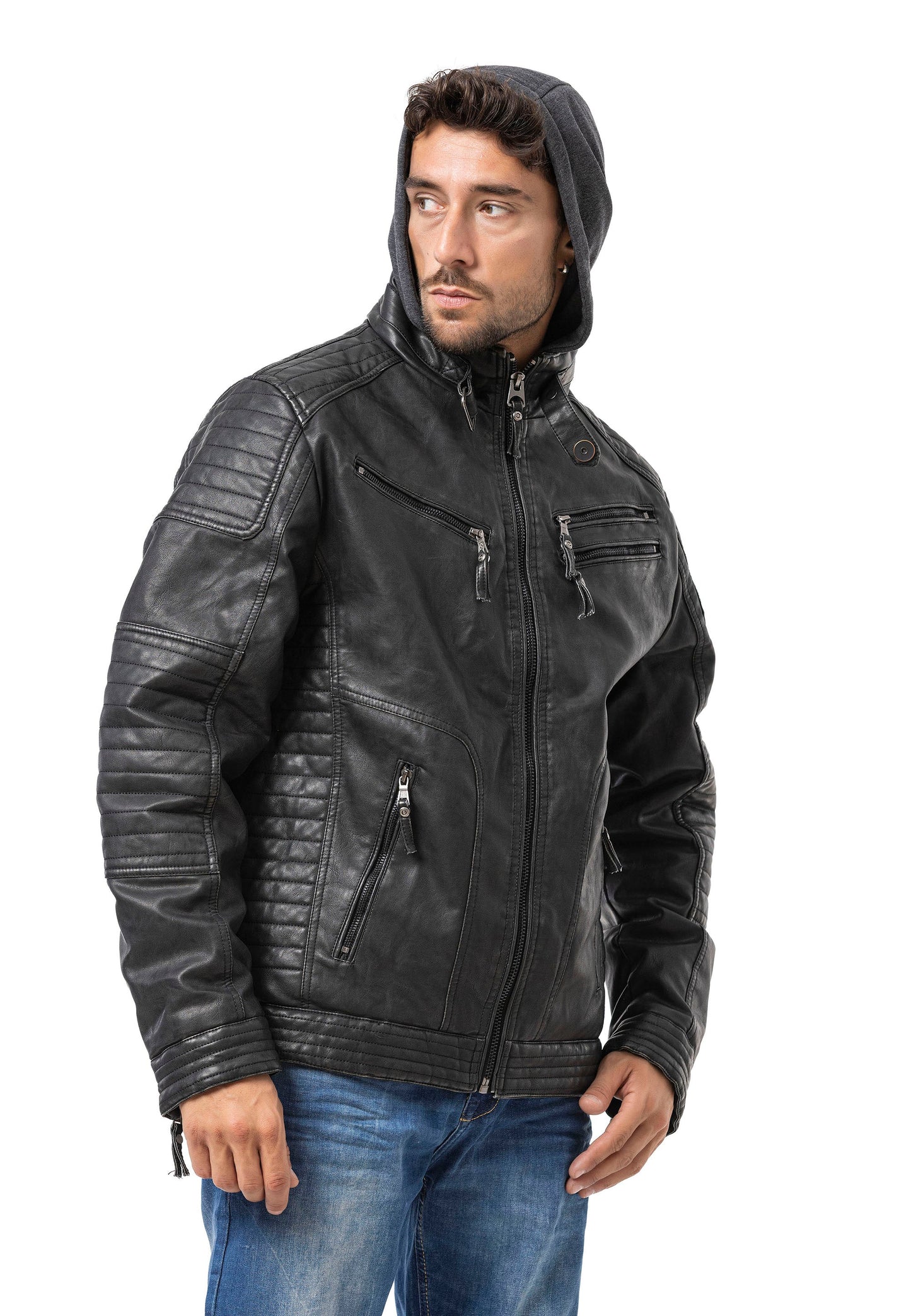 Cipo & Baxx SHIELD Herren Lederjacke mit Kapuze CM231