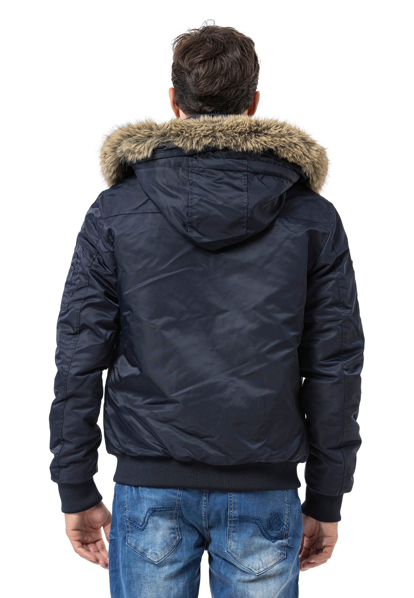 Cipo & Baxx HUNTER Herren Bomberjacke Fell Kapuze blue CM229