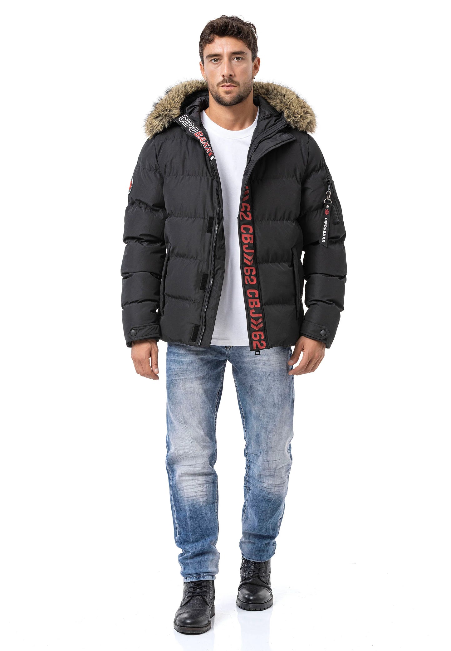 Cipo &amp; Baxx MARTIN men's bomber jacket fur collar CM220