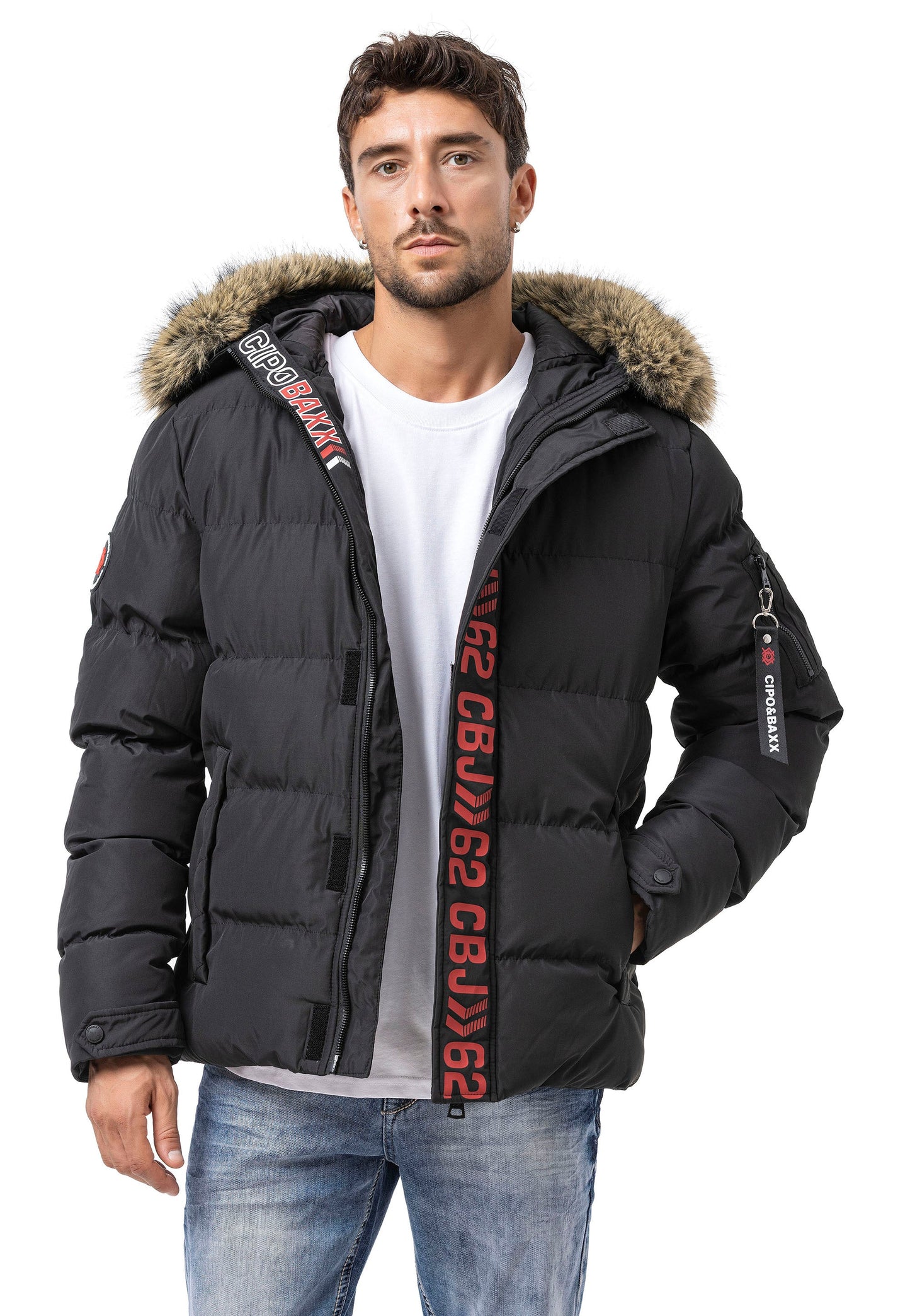 Cipo &amp; Baxx MARTIN men's bomber jacket fur collar CM220