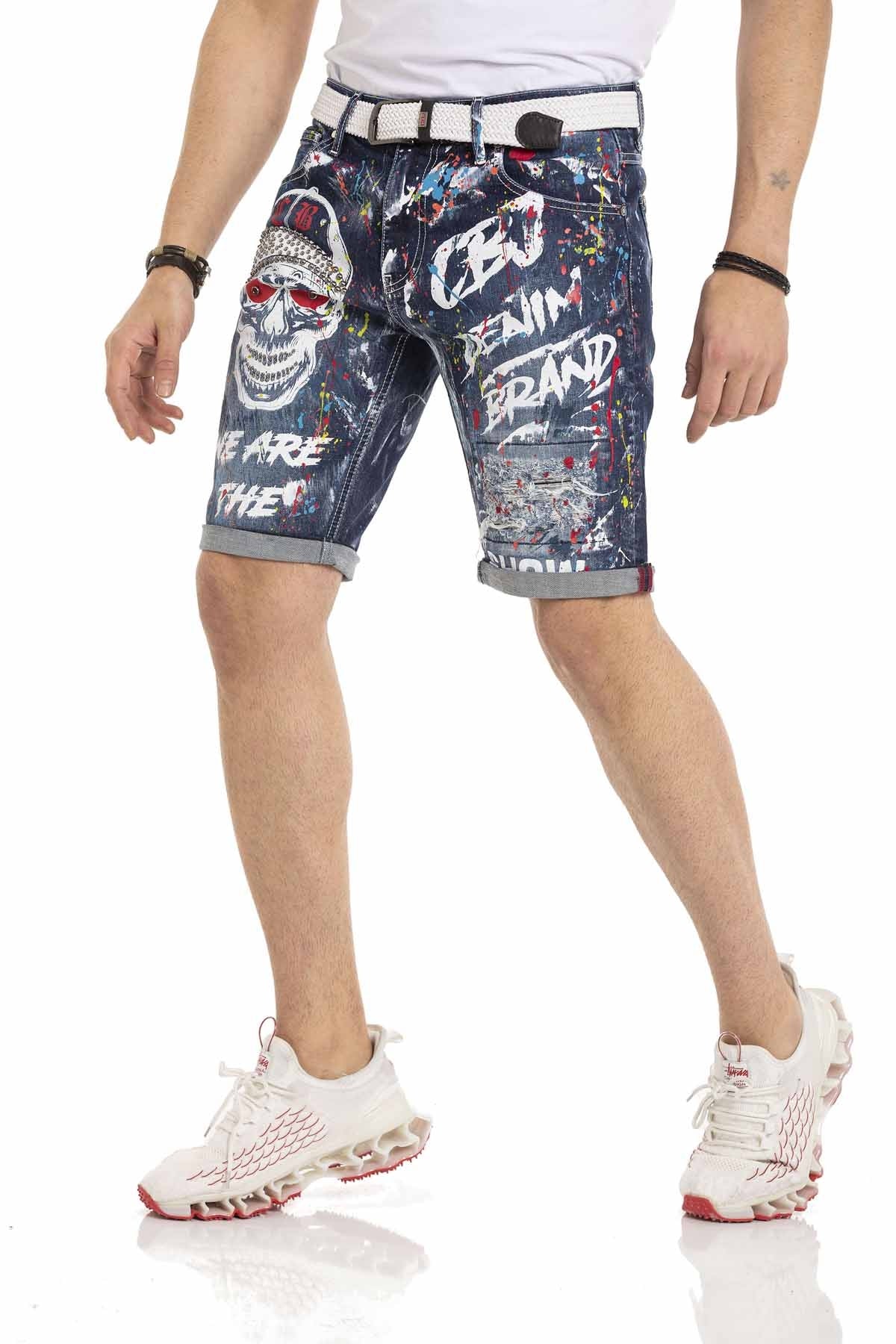 Cipo & Baxx SKULL Herren Kurze Jeans Denim CK255